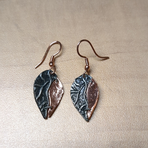 Jewelry - Silver And Rose Gold Leaf Earrings